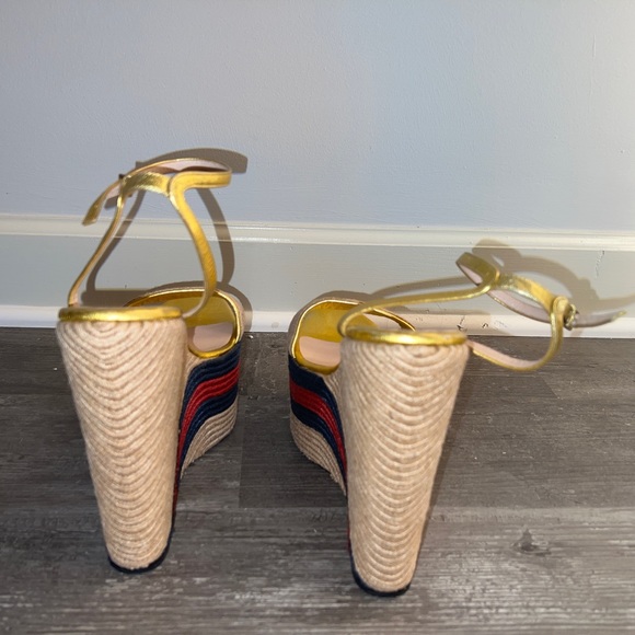 Gucci Raffia Metallic Web Platform Espadrilles - Picture 4 of 6